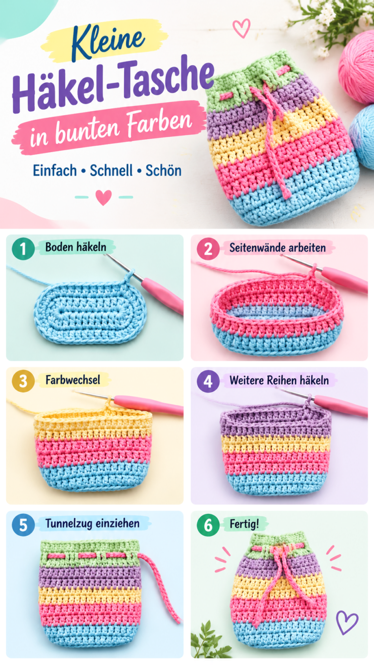 Süße Mini-Häkeltasche selber machen  Kostenlose Anleitung mit bunten Streifen