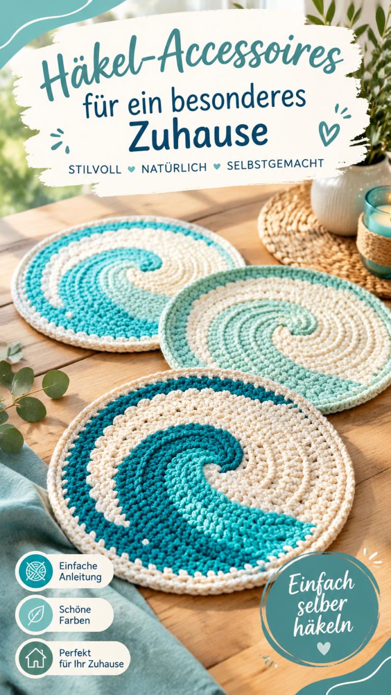Häkelmotiv Wellenmuster  maritime Untersetzer im modernen Crochet-Stil