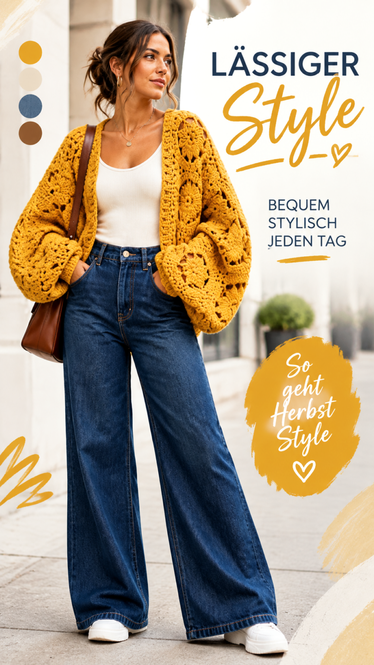 Gehäkelte Outfit-Ideen Kuschelige Crochet Jacke im Boho-Stil