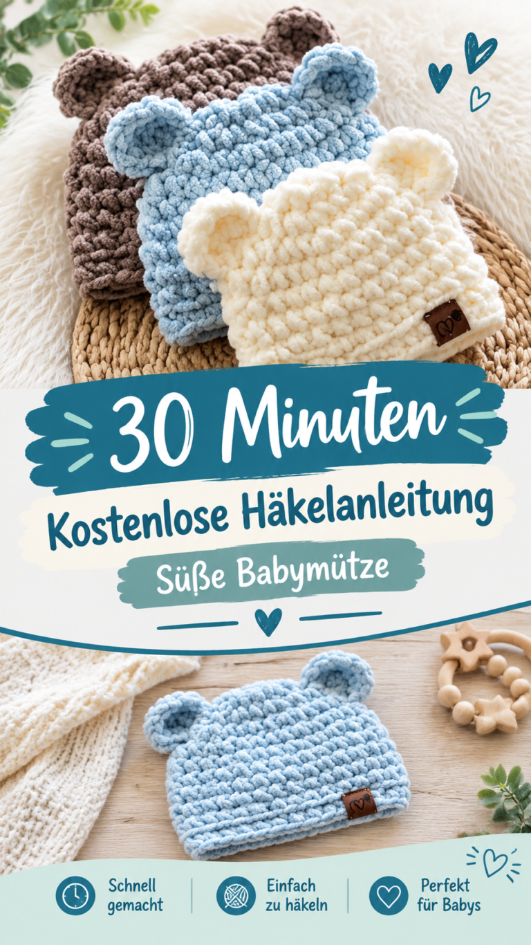 Einfache Häkelanleitung für süße Babymützen mit Ohren  schnell gehäkelt in 30 Minuten