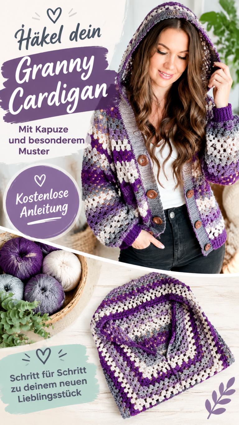 Einfache Häkelanleitung für Granny-Stitch-Hoodie-Jacke im Boho-Stil