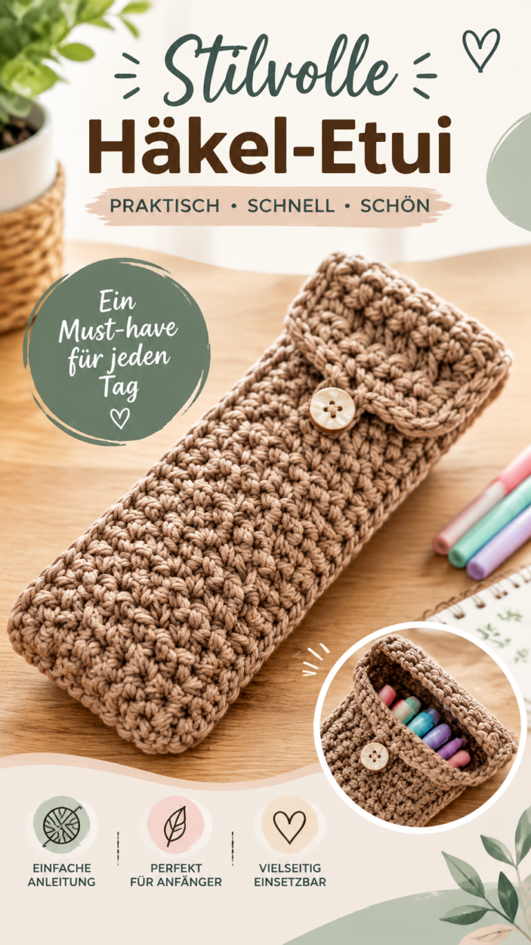 Gehäkeltes Federmäppchen mit Perlmuttknopf  DIY Häkelanleitung für Stifte