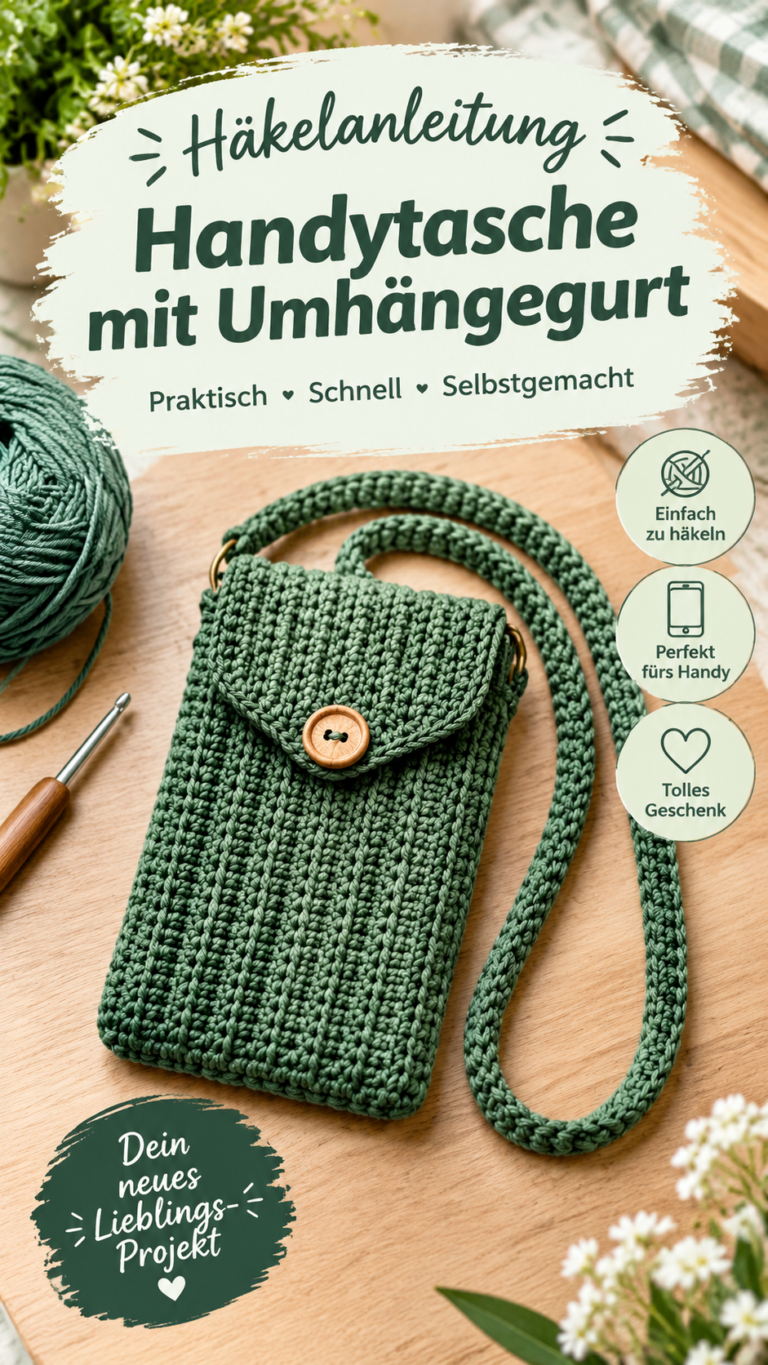 Gehäkelte Handytasche mit Träger  praktische Crochet Phone Bag Idee