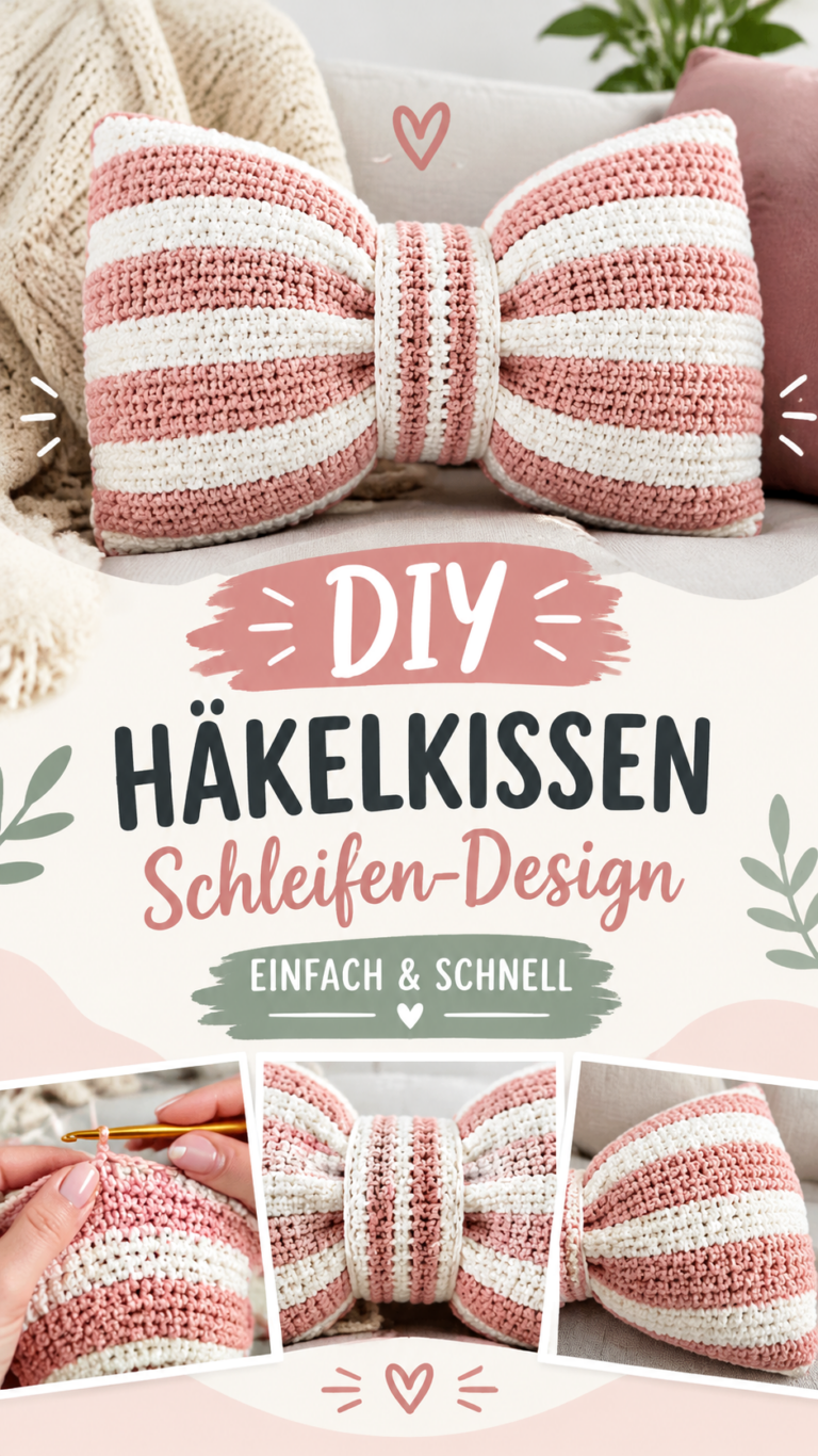Gehäkeltes Schleifenkissen  DIY-Anleitung für ein dekoratives Kissen in Rosa und Weiß