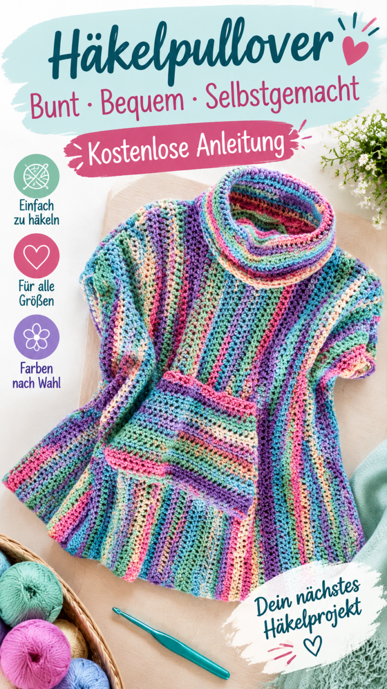 Bunte Häkelponchos mit Rollkragen  Kostenlose Häkelanleitung und Muster