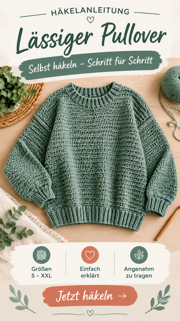 Oversize Häkelpullover selber häkeln  Kuscheliger Pullover mit kostenlosem Häkelmuster