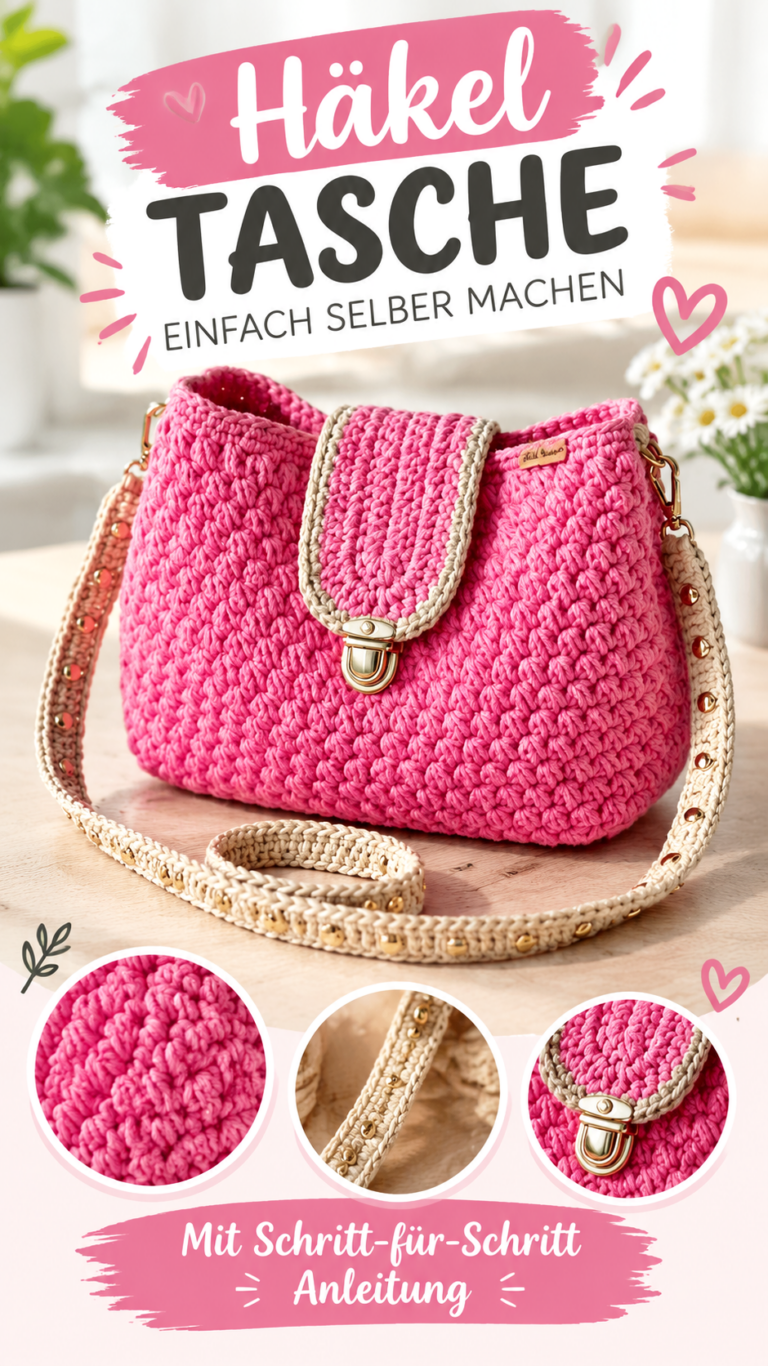 Gehäkelte Handtasche in Pink  Elegante DIY-Tasche mit Trageriemen und Verschluss