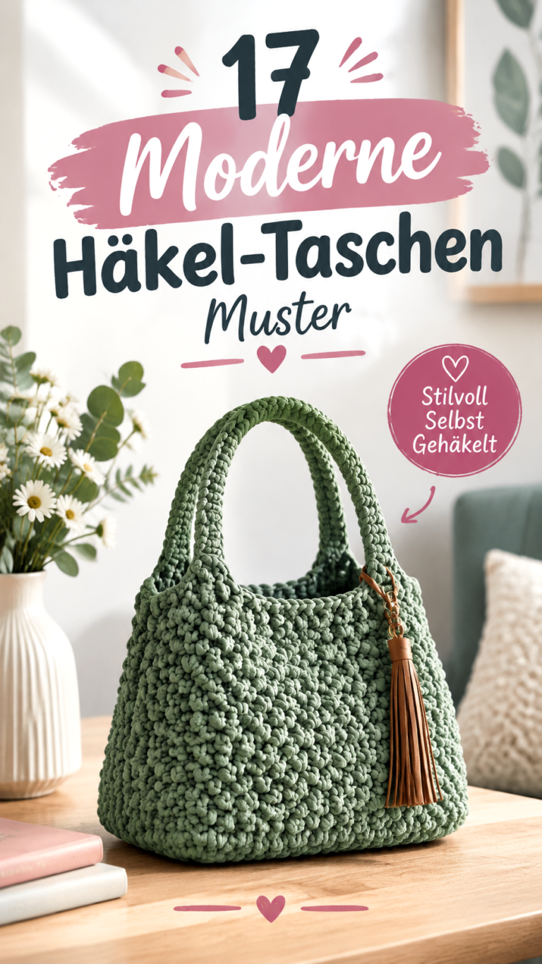 Elegante Häkelhandtasche  modernes Crochet Taschenmuster zum Selbermachen