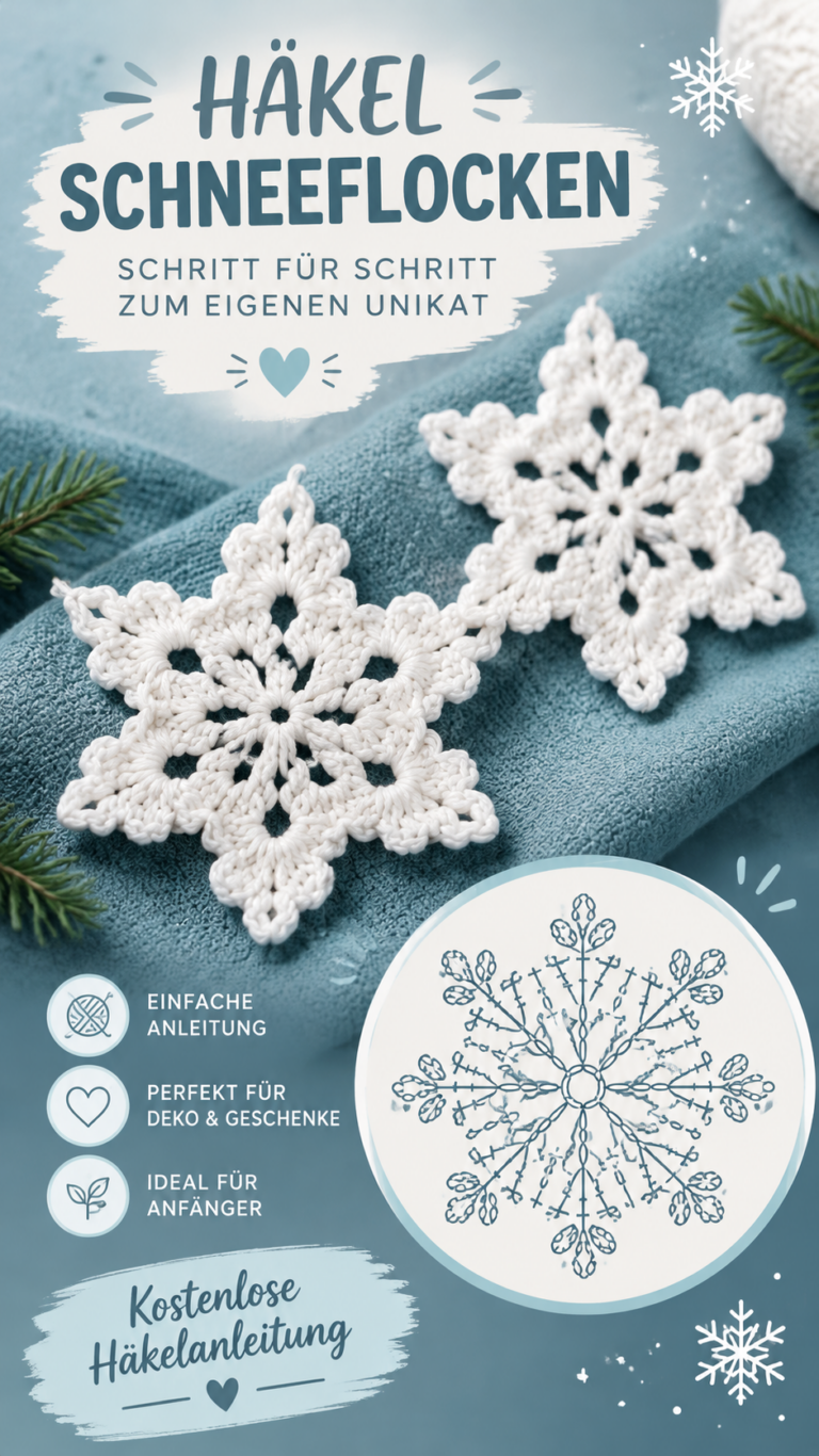 Häkelanleitung Schneeflocke  Winterliche Deko selber häkeln