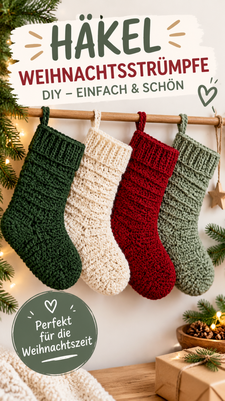 Gehäkelter Weihnachtsstrumpf  DIY Anleitung für festliche Weihnachtsdeko