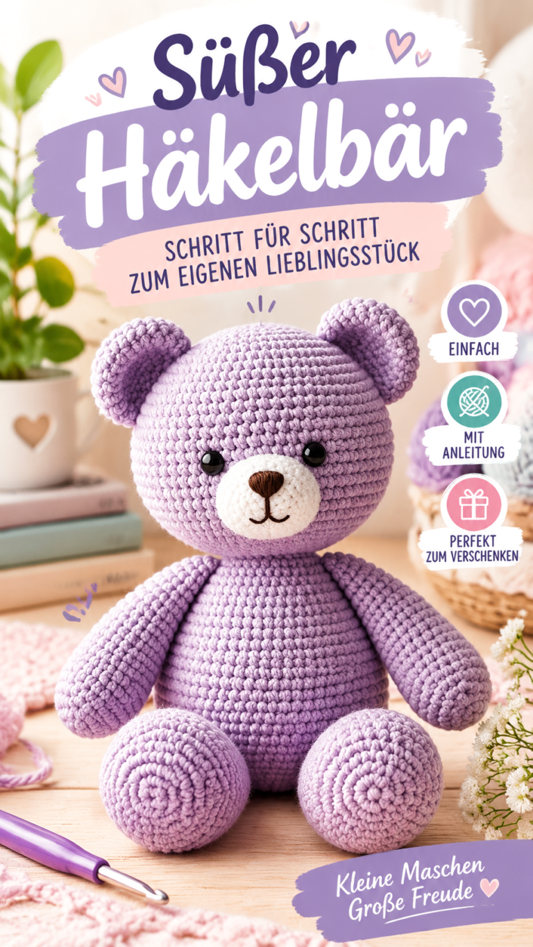 Amigurumi Teddybär häkeln  Süßer lila Kuschelbär mit kostenloser Häkelanleitung