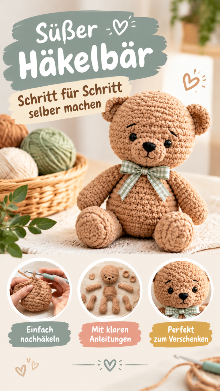 Kostenlose Häkelanleitung Süßen Teddybär häkeln für Anfänger