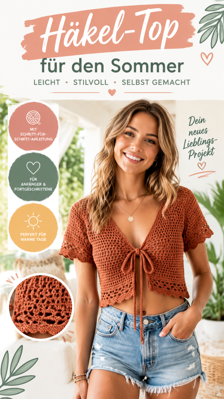 Kostenlose Häkelanleitung für ein süßes Crop Top mit Bindebändern im Sommerlook