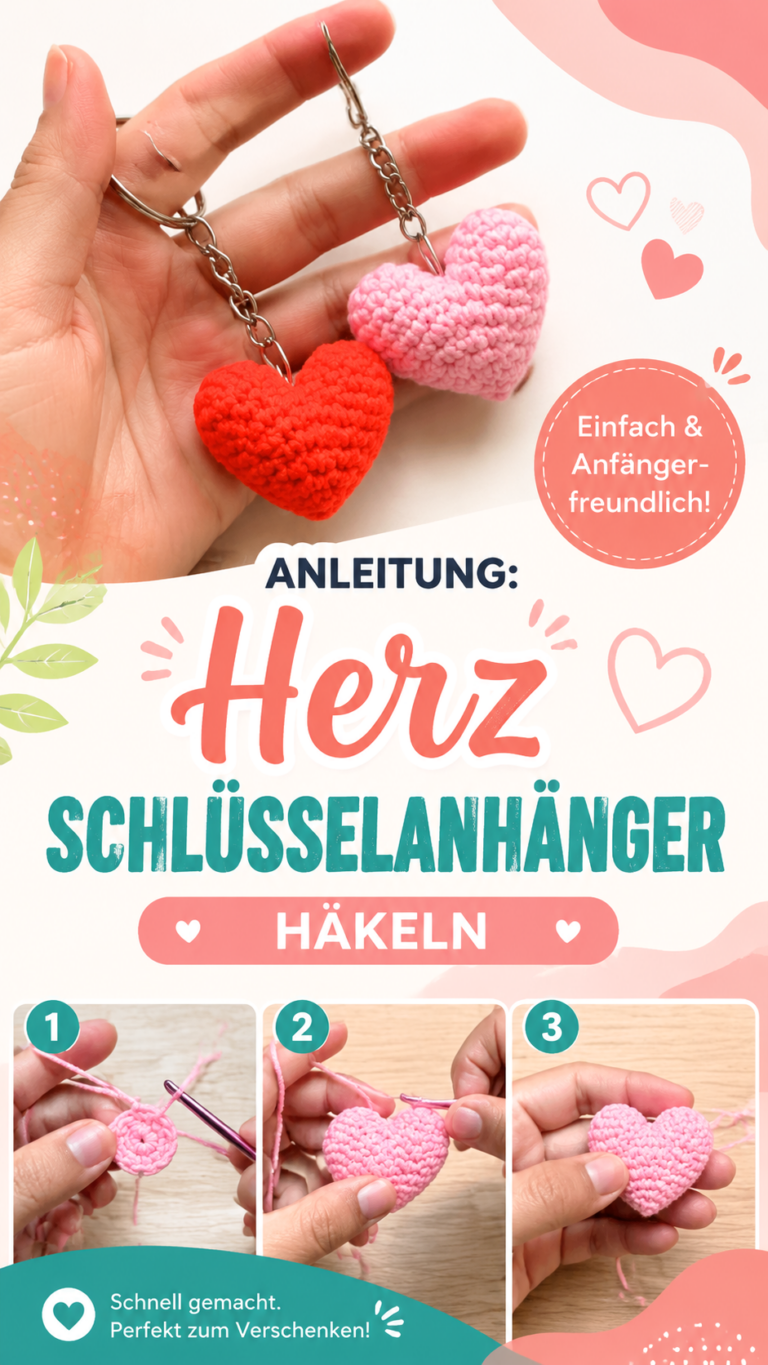 Häkelideen zum Valentinstag Süße Herz-Schlüsselanhänger selber häkeln