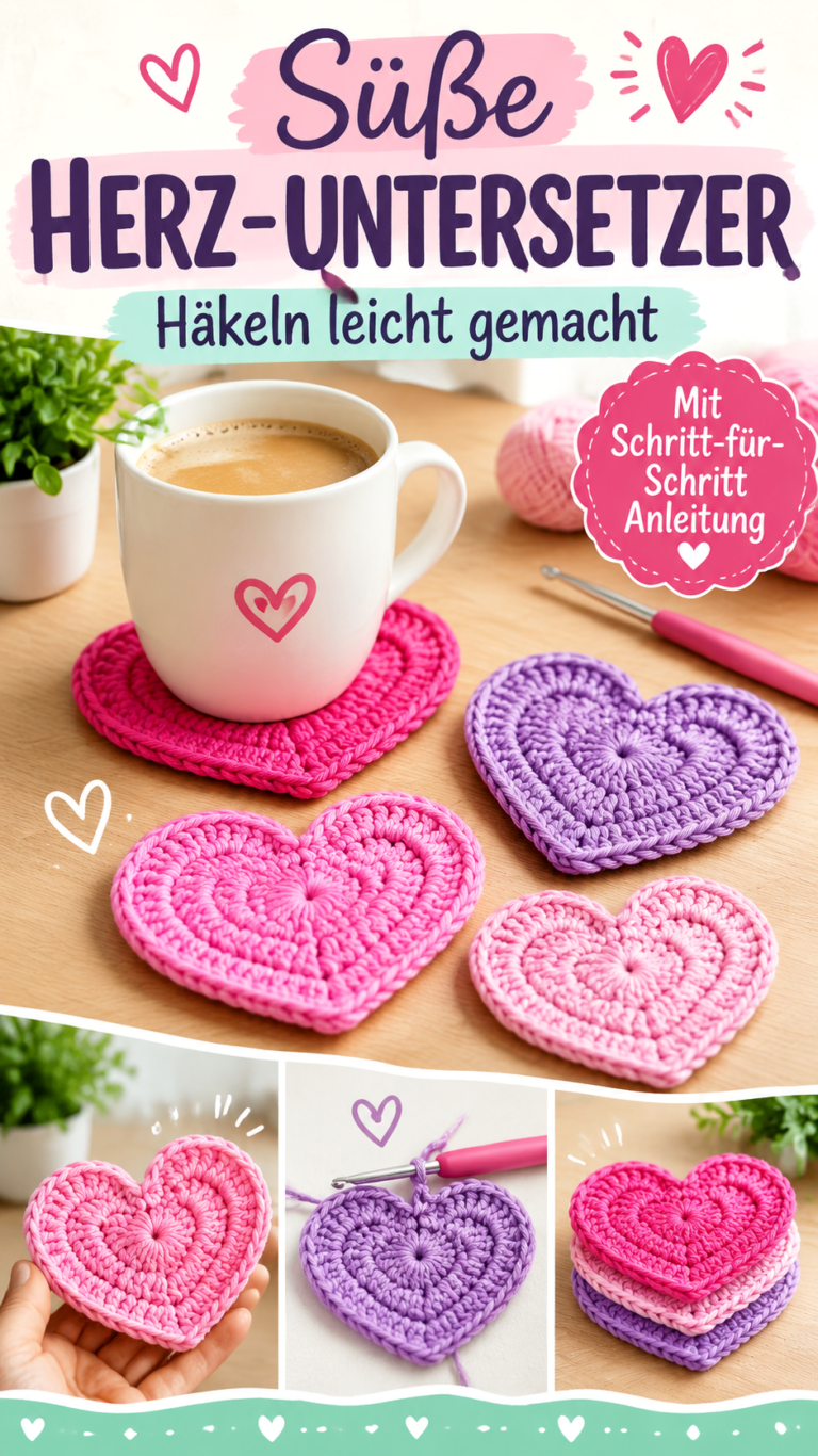 Häkelideen zum Valentinstag Süße Herz-Untersetzer und romantische DIY-Geschenke