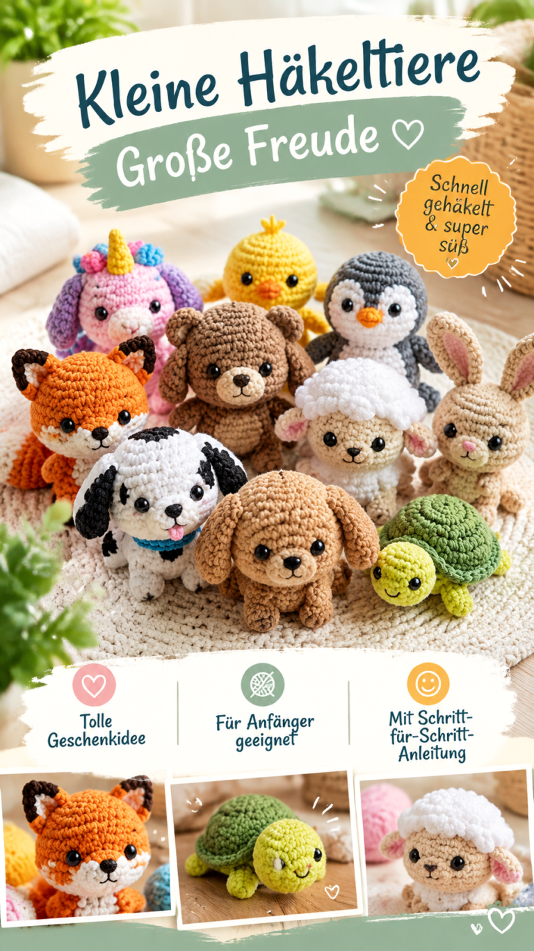 Niedliche gehäkelte Tiere und süße Amigurumi-Figuren mit kreativem Design