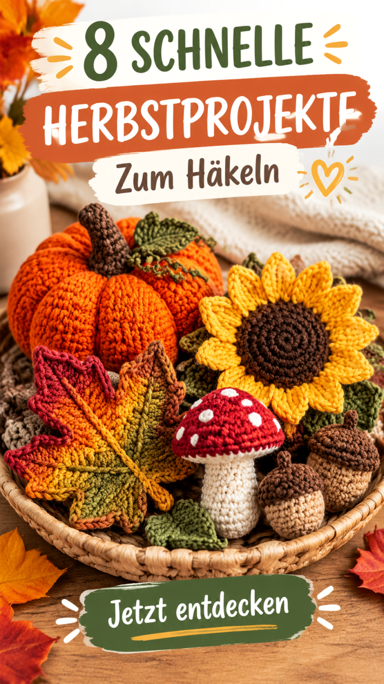 9 schnelle Häkelideen für den Herbst  Kürbisse, Blätter, Pilze und Eicheln selber häkeln