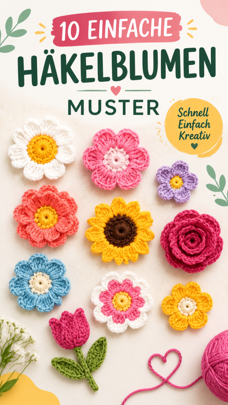10 einfache Häkelblumen-Anleitungen für Anfänger  Bunte Blumen häkeln