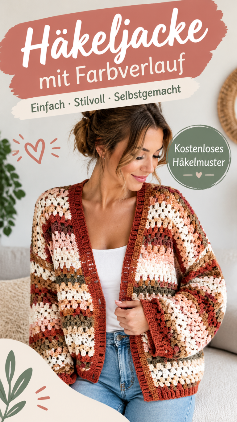 Kostenlose Häkelanleitung Gestreifte Granny Square Strickjacke häkeln