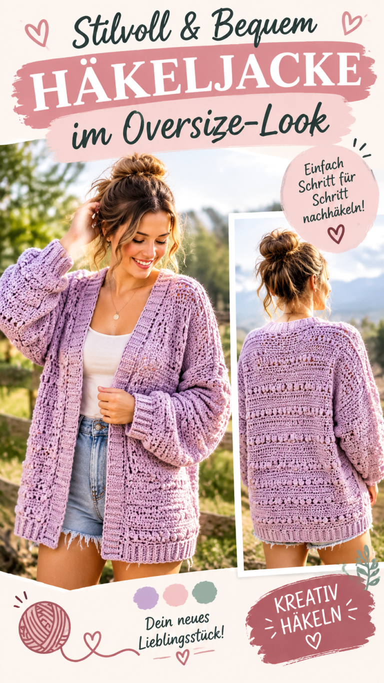 Oversize Häkeljacke für Damen  kostenlose Anleitung für einen kuscheligen Cardigan