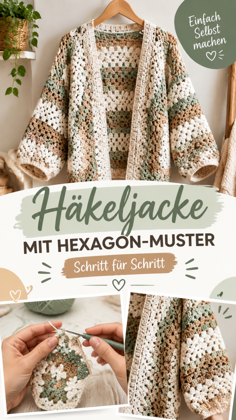 Hexagon-Cardigan häkeln  kostenlose Anleitung für eine kuschelige Granny-Square-Jacke