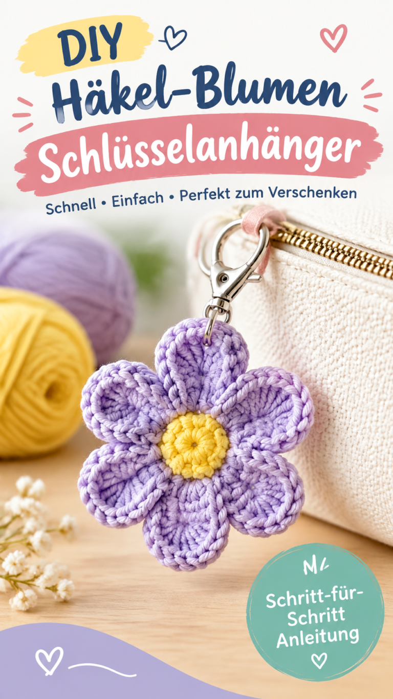Häkel Schlüsselanhänger selber machen  süße DIY Blumen Anhänger Anleitung