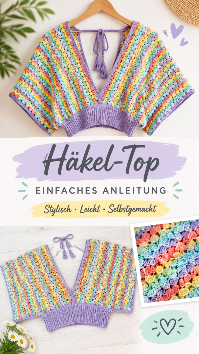 Bunter Häkelpullover Moderne Häkelmode mit einfachem Muster