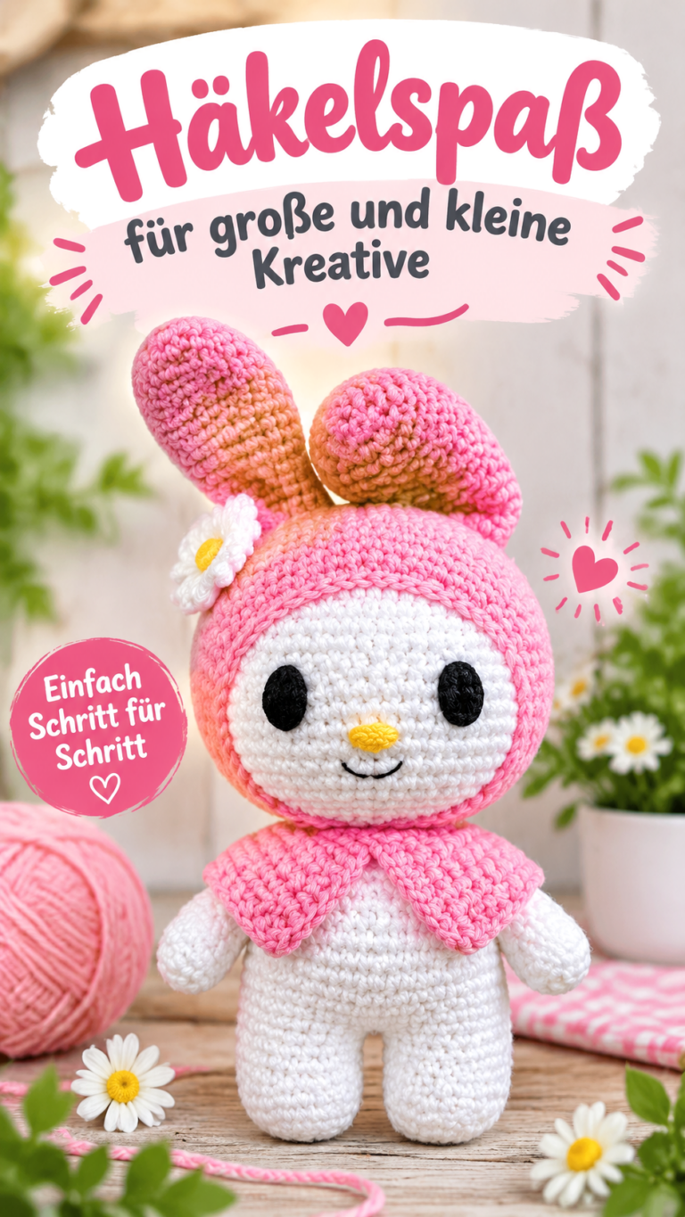 My Melody häkeln Süße Amigurumi-Figur mit rosa Kapuze selber machen