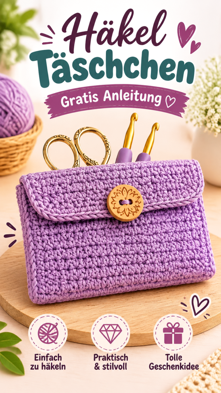 Häkel-Tasche mit Knopfverschluss  einfache Anleitung für Anfänger