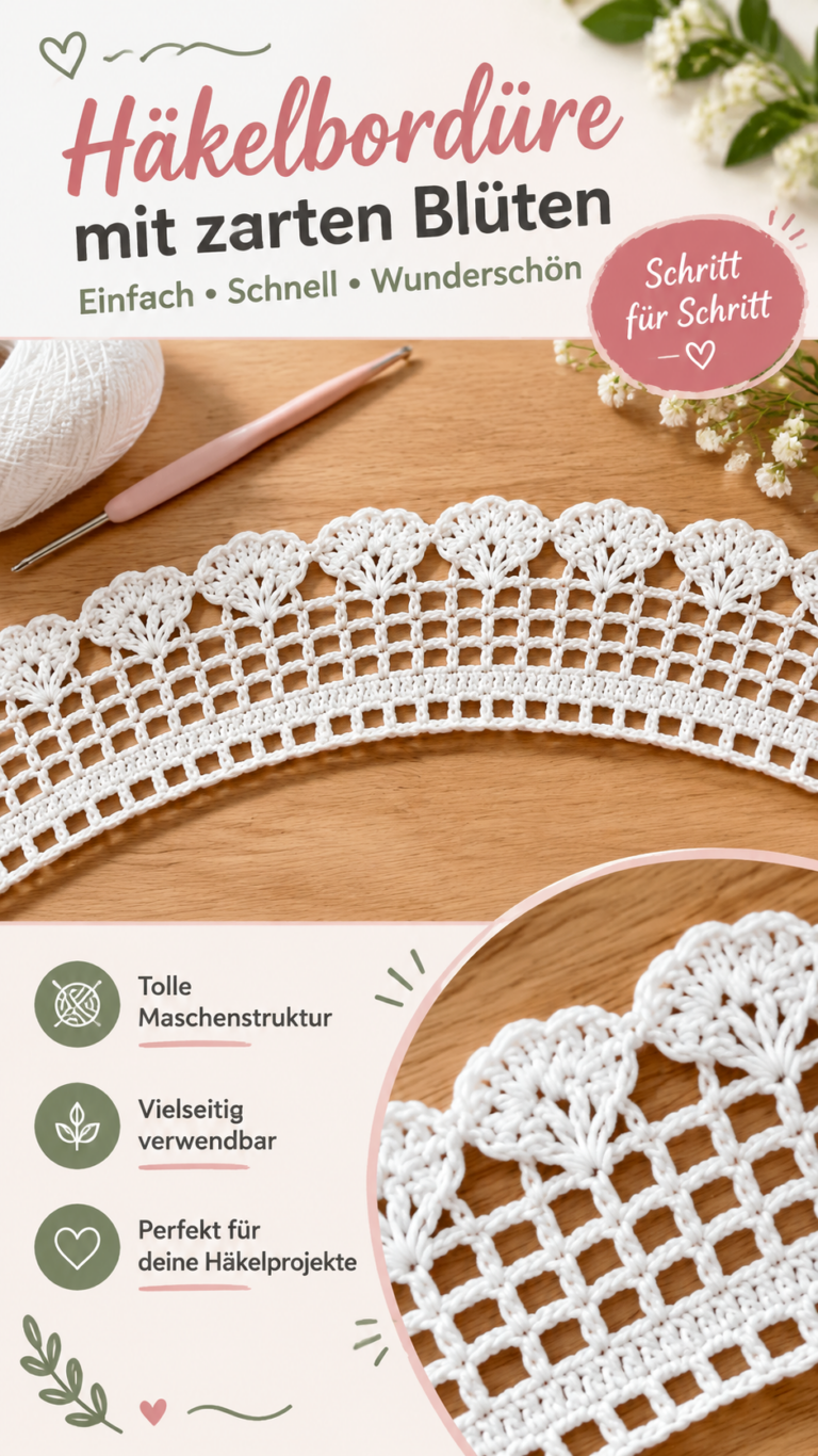 Elegante Häkelborte mit Spitzenmuster  Einfache Häkelanleitung