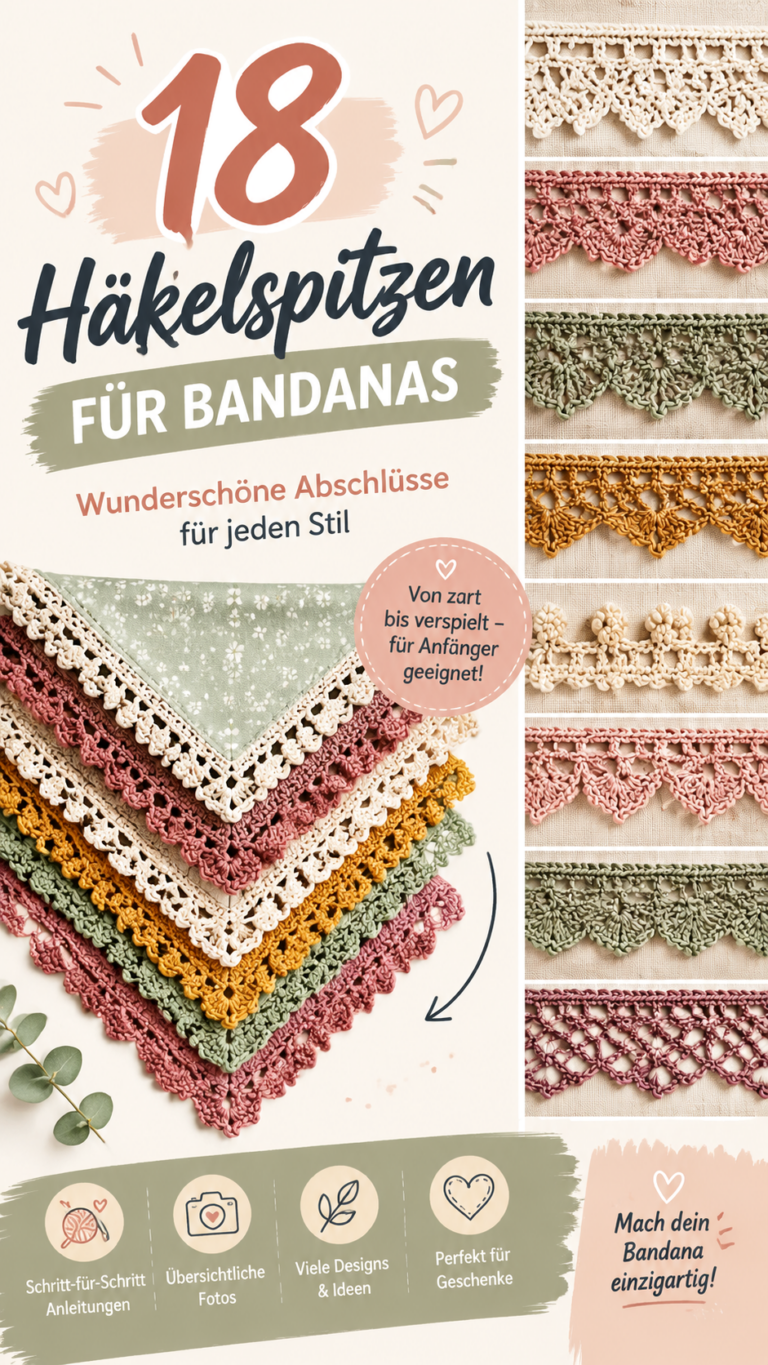 Häkelspitzen 18 zarte Bordüren für Tücher, Bänder und kreative Projekte