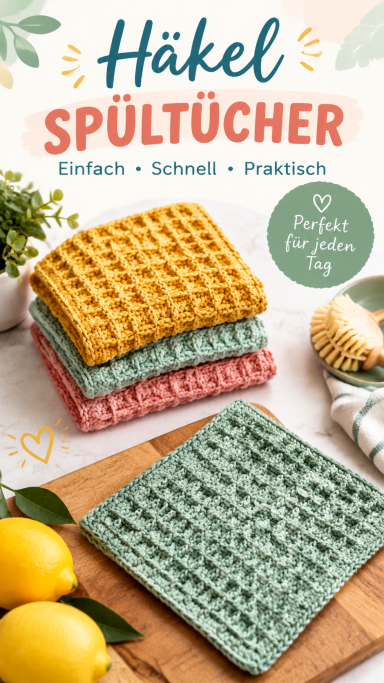 Schnelle Häkelprojekte Einfaches Spültuch mit kostenlosem Muster häkeln