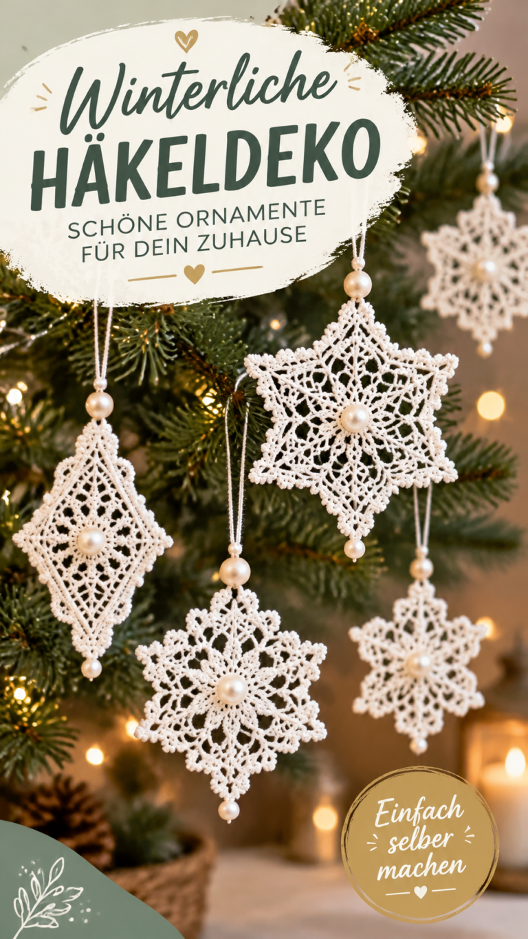 Russische Häkelspitze Eleganter Christbaumschmuck mit Perlen selber machen