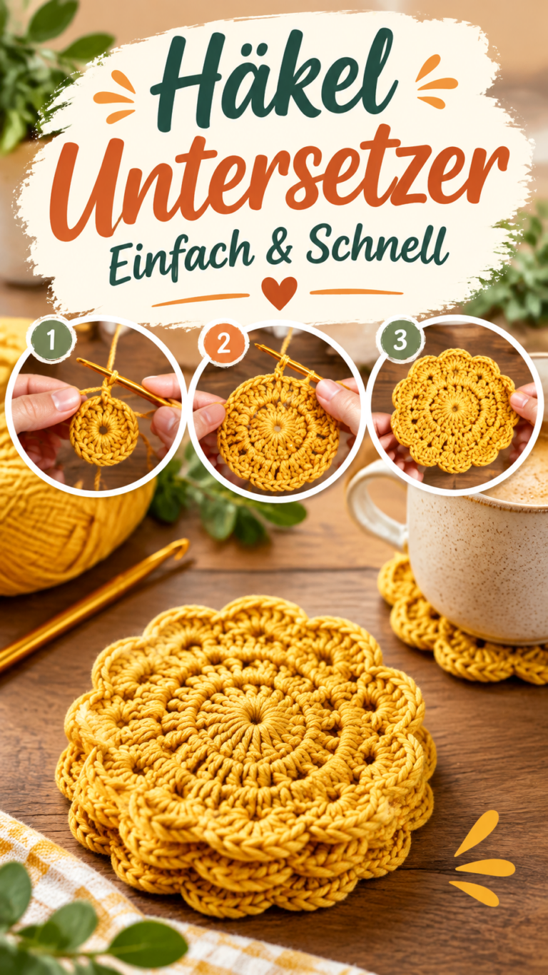 Herbstliche Häkeluntersetzer aus Wollresten  einfache Scrap-Yarn-Idee