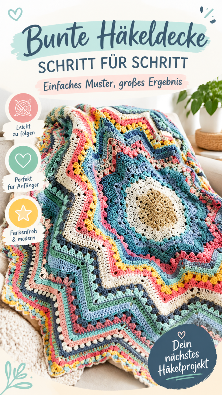 Häkelanleitung für eine Sternendecke  Bunte Granny Square Häkeldecke selber machen