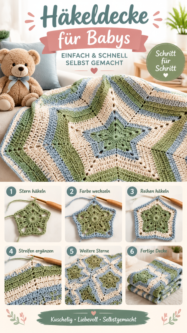 Häkelanleitung für eine Sternen-Babydecke  Einfaches Granny-Star-Muster für Anfänger