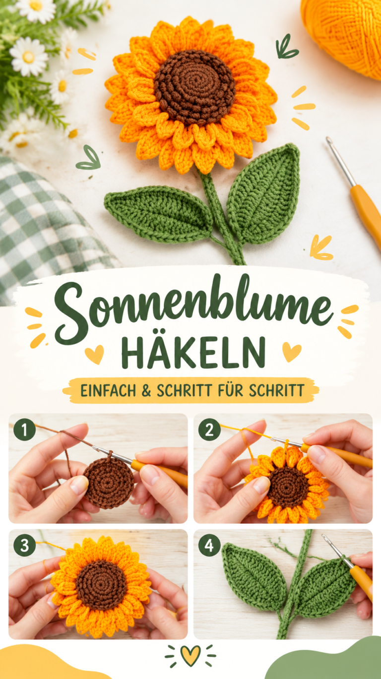 Häkel-Sonnenblumenstrauß  DIY Blumen aus Wolle gestalten