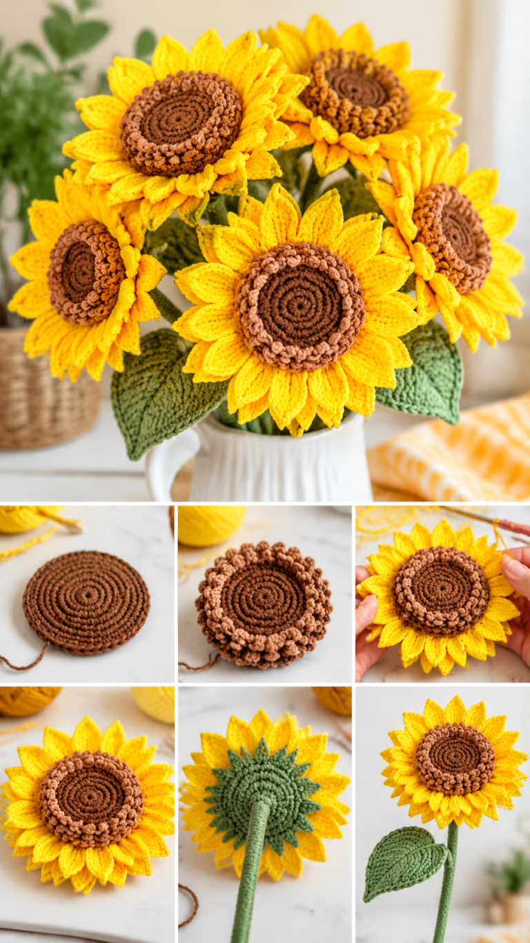 Gehäkelter Sonnenblumenstrauß  kostenlose Anleitung  DIY-Idee
