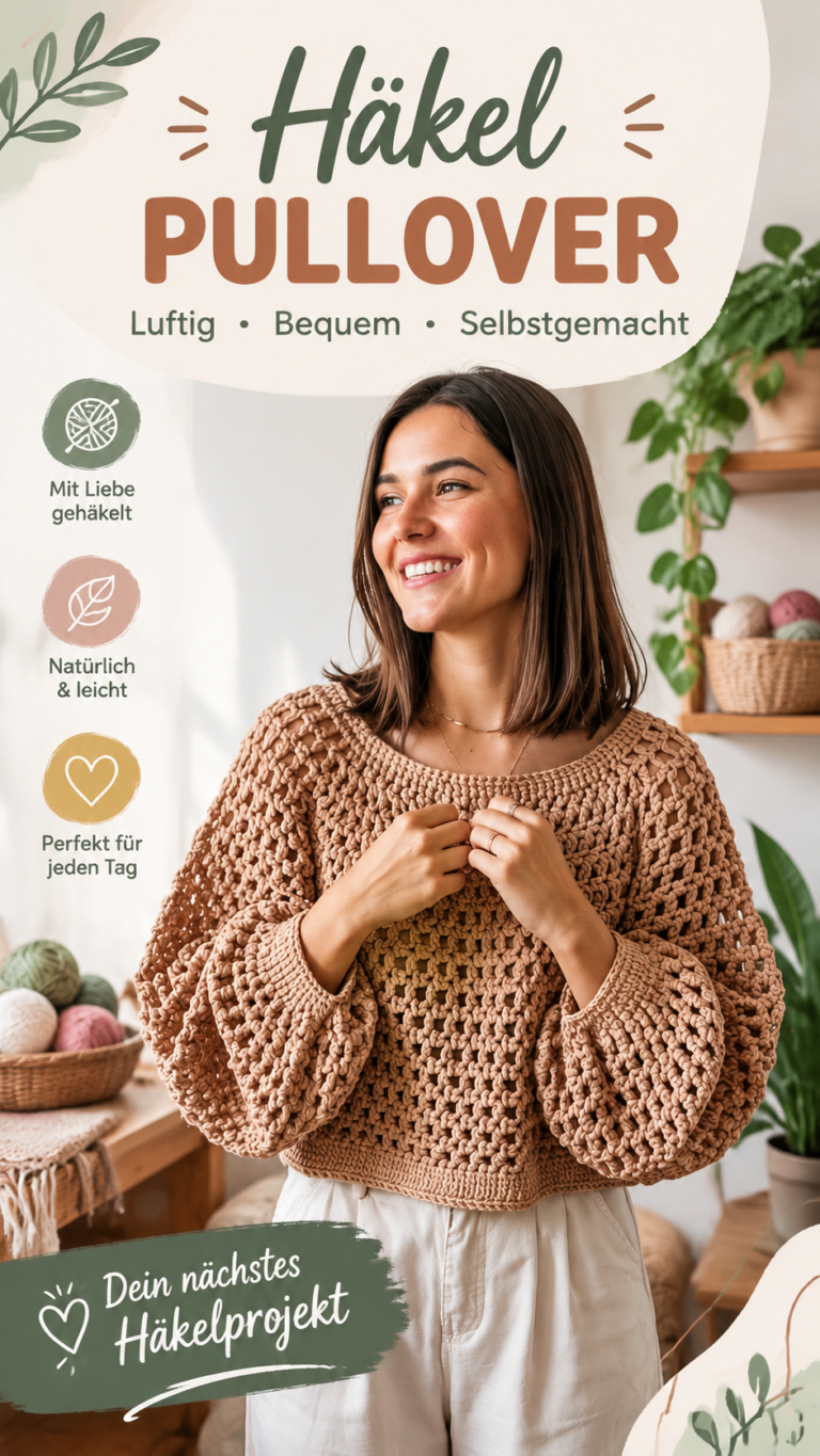 Häkelpullover selber machen  kostenlose Anleitung für einen stylischen Puffärmel-Pulli