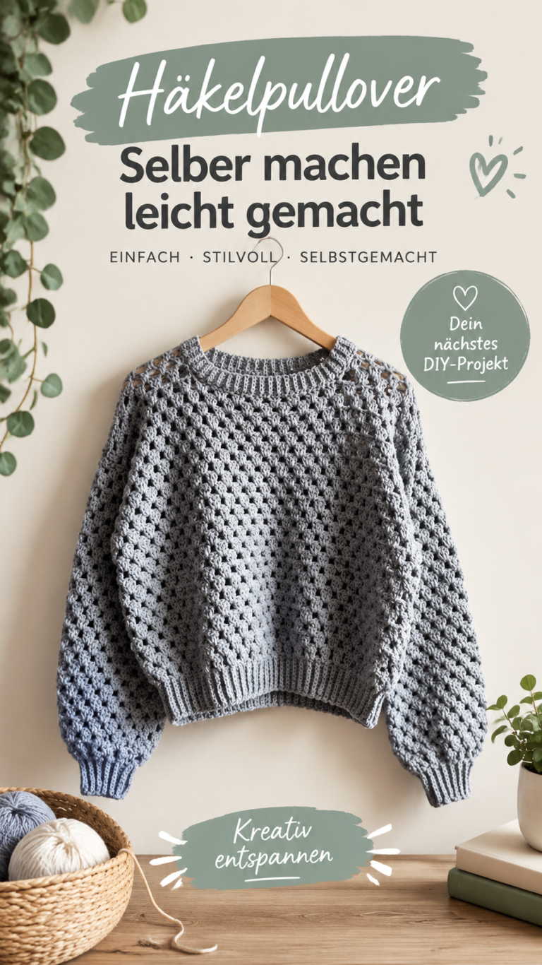 Gehäkelter Pullover in Grau  modernes Crochet Sweater Design zum Selbermachen