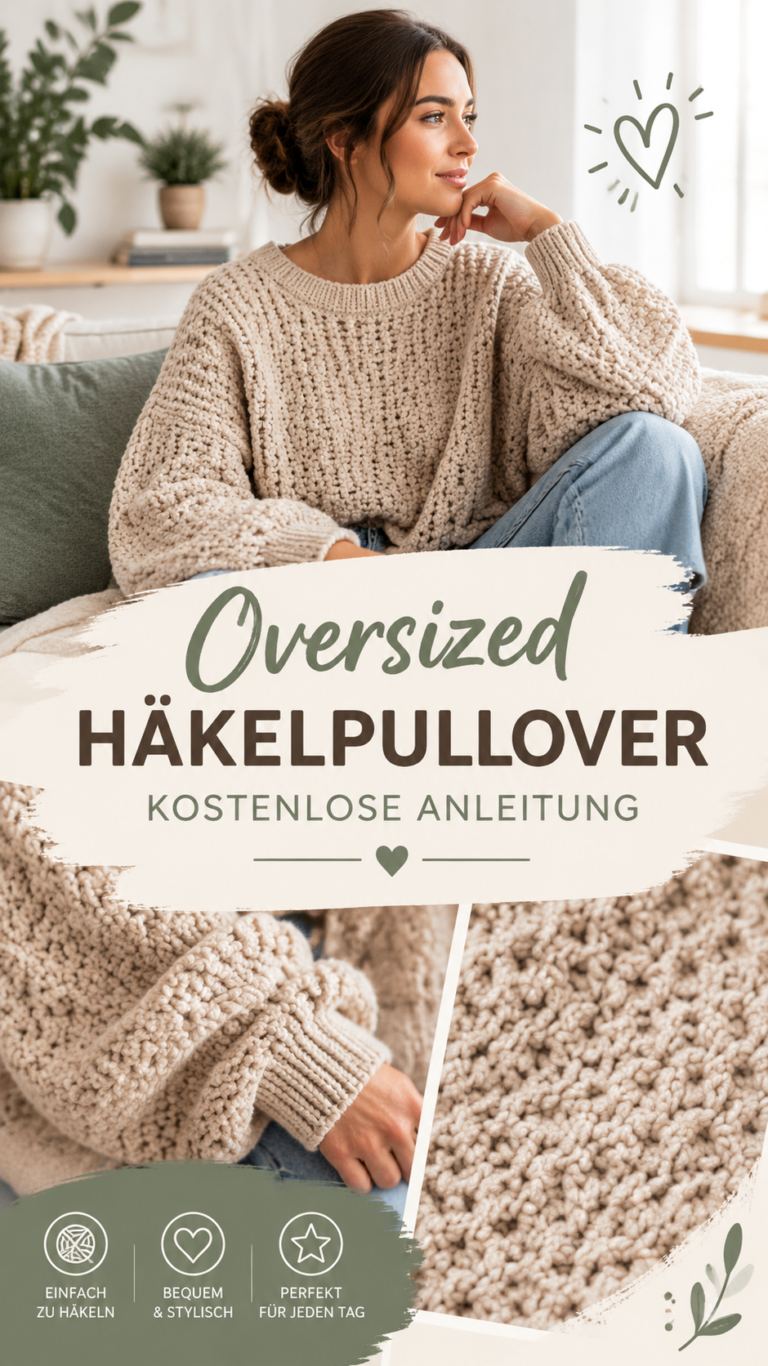 Oversized Pullover häkeln  Kostenlose Häkelanleitung für einen Kuschelpullover