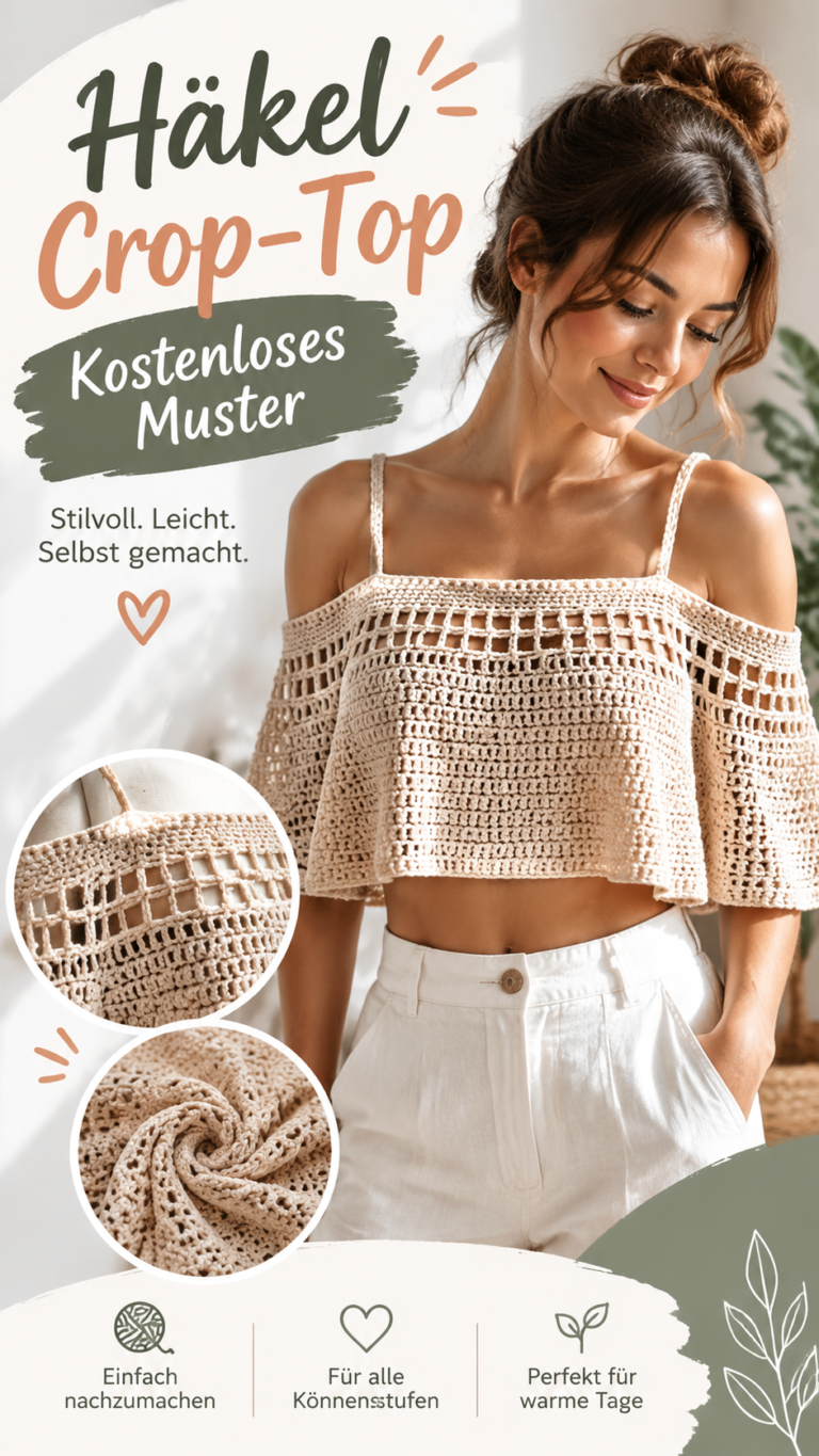 Häkel-Crop-Top mit Carmen-Ausschnitt  Kostenlose Häkelanleitung