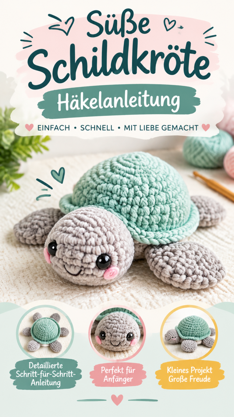 Süße Schildkröte häkeln  Kostenloses Amigurumi Häkelmuster