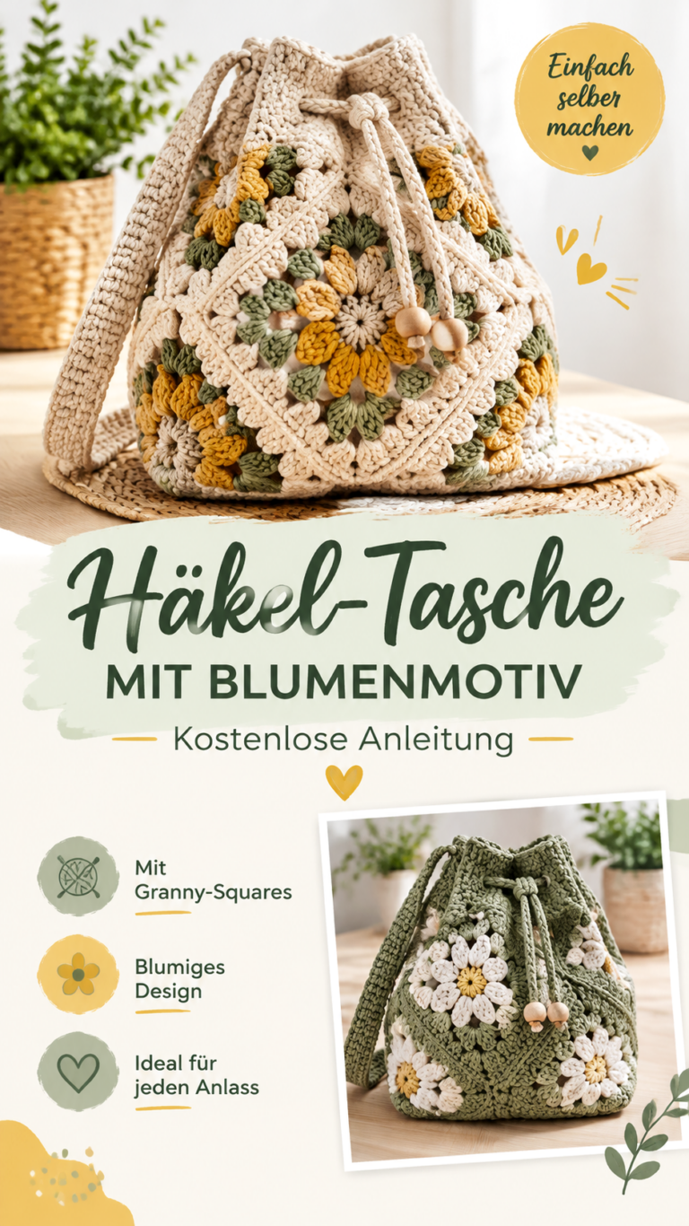 Einzigartige Häkel-Tasche mit Blumenmotiv  kreatives DIY Häkelmuster