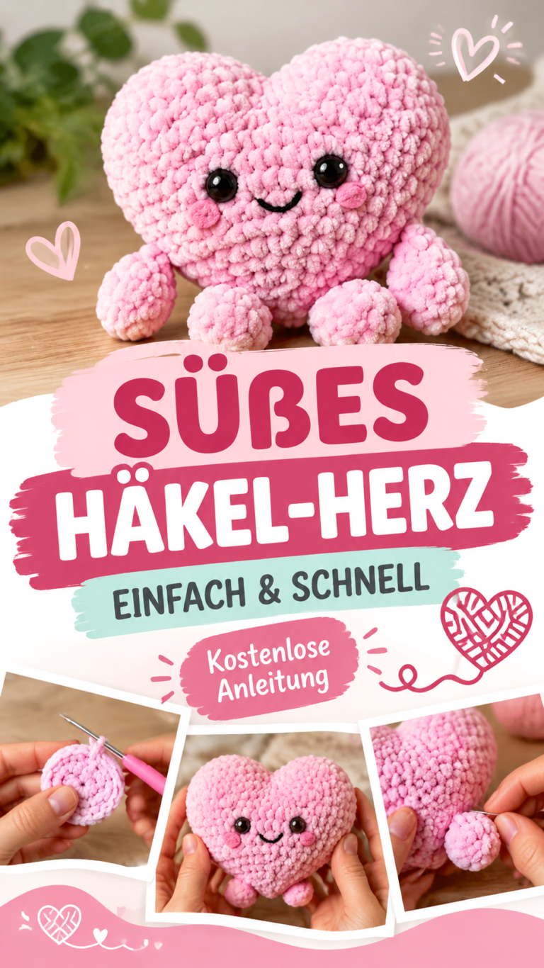 Valentinstag Häkelidee Süßes Herz Kuscheltier selber häkeln